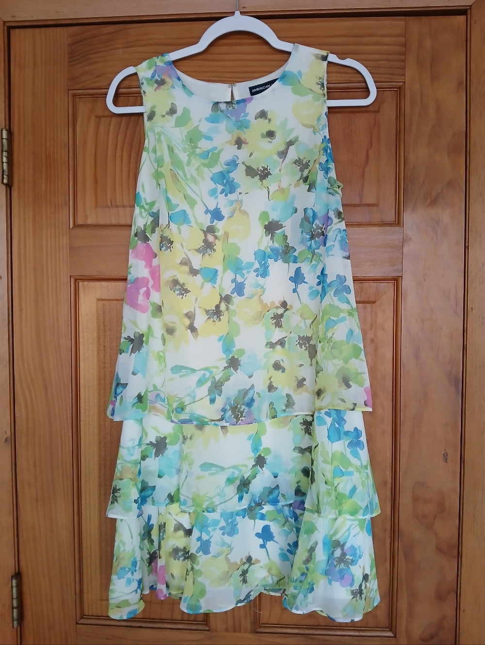 American Living Pastel Floral Tiered Mini Dress - Blue, Green, Yellow, Pink